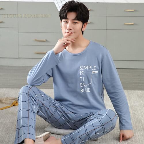Brand Autumn Mens Cotton Pajamas Letter Striped Sleepwear Cartoon Pajama Sets Casual Lounge Suits Pyjamas Plus Size 3XL Pijama