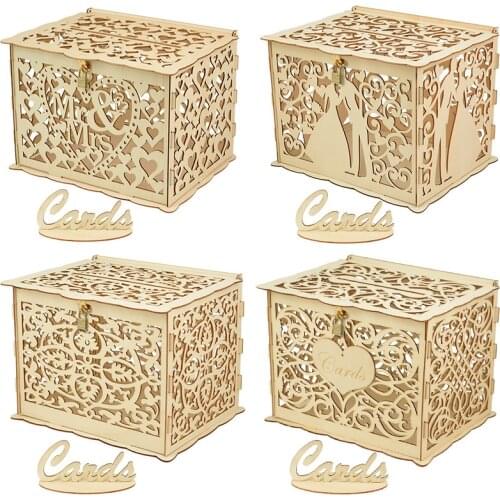 Wedding Card Box Greeting Cards Notes Holder I Love You MR MRS DIY Wood Wooden Boxes Wedding Decoration Birthday Party Supplies
