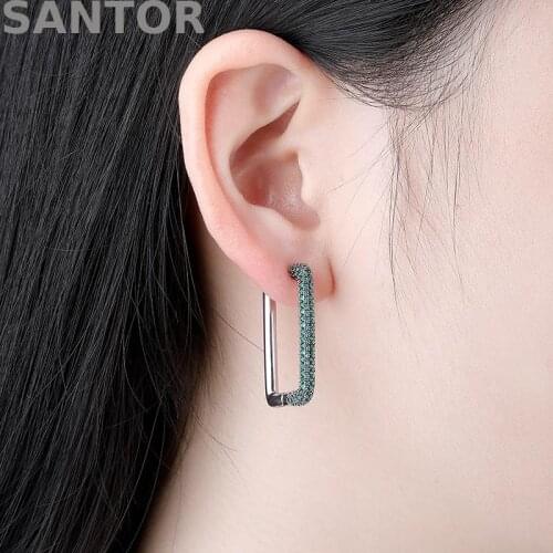 Rectangle Hoop Earrings Popular Rectangular Womens Hip Hop Earrings Inlaid Zircon Ice Out Gold Plated Simple Versatile Earrings