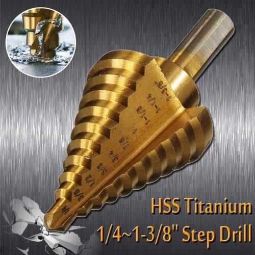ROLKETU 1/4' to 1-3/8' Titanium 10 Step Drill Bit HSS Cobalt Unibit Tool For Sheet Metal
