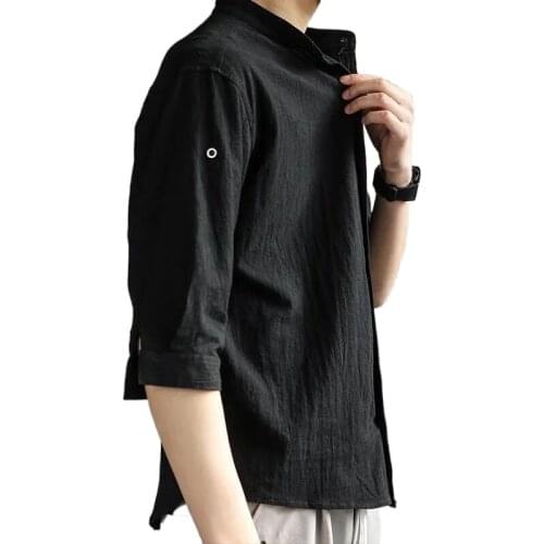 Cotton Linen Shirt Mens Summer Short-sleeve Leisure Japan Black White Shirt Loose Half-sleeve Shirt Mens Top camiseta masculina