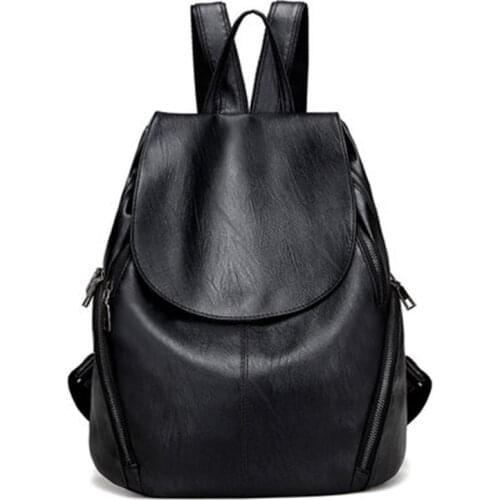 Casual Women Backpack Female PU Leather Backpacks Black Bagpack Bags For College Students Girls Young Lady Travel back pack