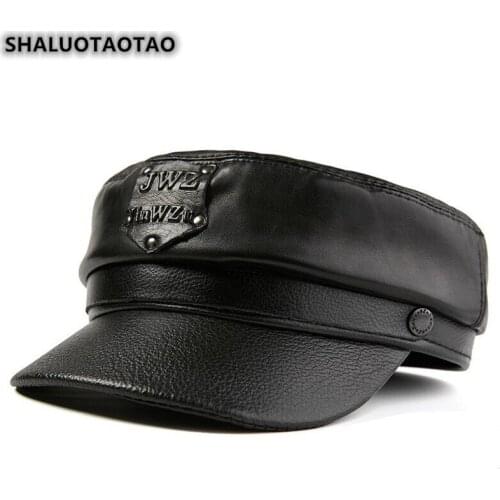 SHALUOTAOTAO Trend Genuine Leather Hat Autumn Winter Fashion Sheepskin Leather Military Hats For Men Women Brands Snapback Cap