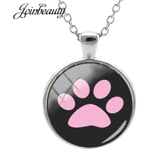 JOINBEAUTY Dog Cat Print Cute Pattern Necklace Round Glass Dome Pendant Handmade Jewelry For Lovely Girl Gifts Souvenir NT335
