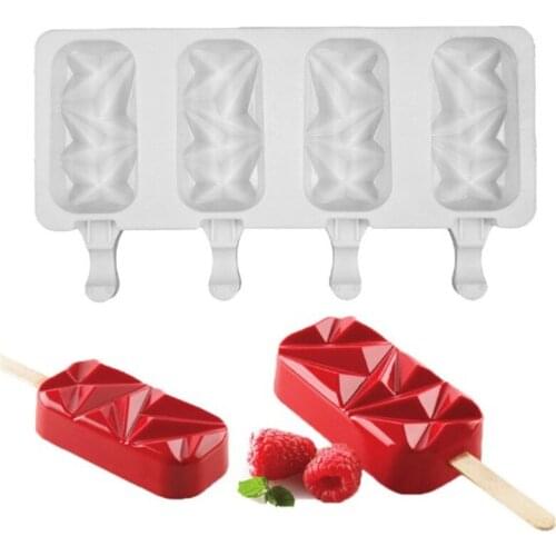 Silicone Diamond heart Ice Cream Mold DIY Homemade Popsicle Molds Freezer Juice 4 Cell Big Size Ice Cube Tray Popsicle Barrel Ma