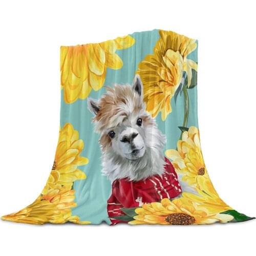 Farm Daisy Alpaca Cute Throw Blanket Soft Picnic Blanket Home Decor Microfiber Flannel Blankets for Beds