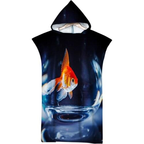 Blue Marine Life Colorful Fish Ocean Printing Outdoor Adult Hooded Beach Towel Poncho Bathrobe Towels Women Man Bathrobe