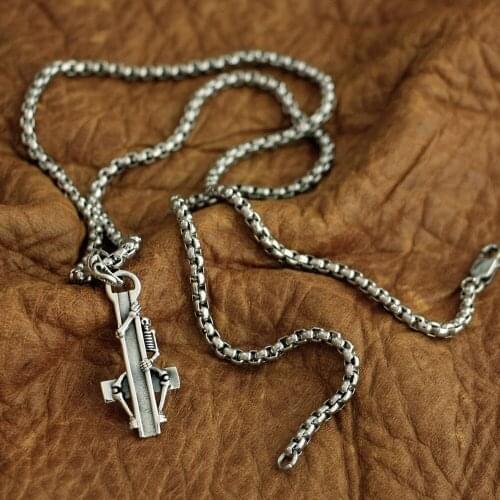 Hidden Skull Cross Charms 925 Sterling Silver Pendant TA95 with Steel Necklace 24 inches