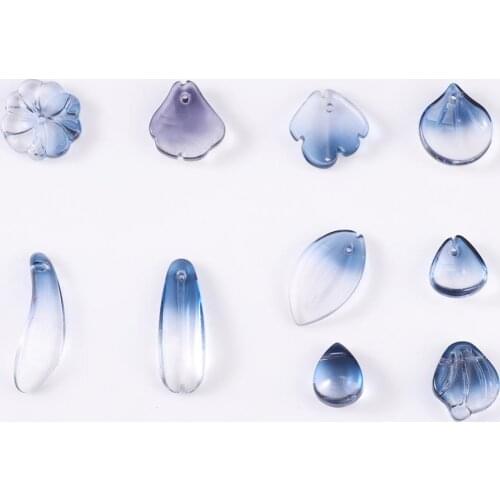 10pcs Glass Petals Ink blue Gradient Beads Crafts For DIY Crystal Pendant Earrings Jewelry Making Accessories