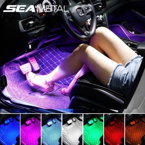 Car LED Decoration Strip Light 4pcs RGB Atmosphere Lights App/Remote Control Music Rhythm Beating LED Footwell Neon Lights Kit