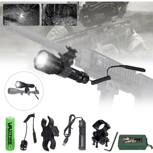 5000LMs C8 Led Hunting Flashlight XM-L Q5/T6 White/Green/Red Tactical Rifle Gun Lantern Scope Airsoft Mount Switch 18650 Box