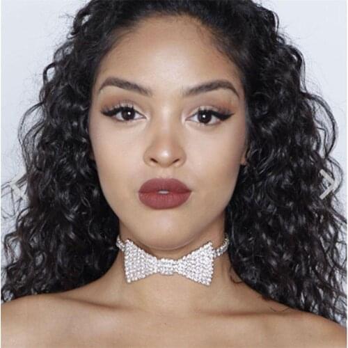 Fresh Style Shiny Rhinestone Bow Fashion Bow Tie Ladies Necklace Sexy Party Uniform Hollow Heart-Shaped Crystal Chain Necklace