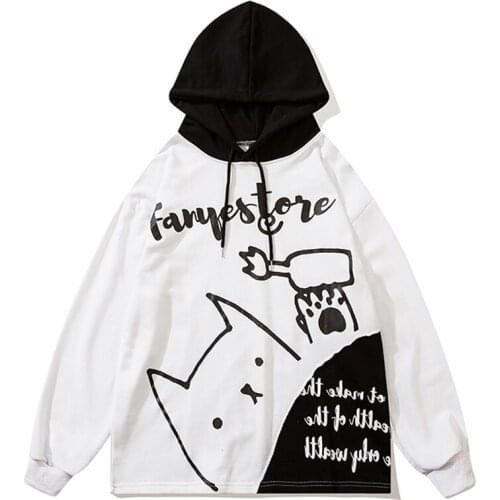 Hoodie Men Patchwork Color Cartoon Graffiti Hooded Pullover Autumn Casual Oversized Fashion Harajuku Streetwear Couple