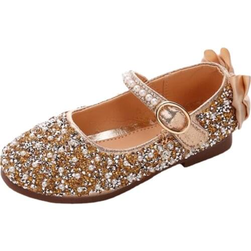 Girls Leather Shoes Kids Sequins Casual Shoes Spring Autumn Glitter Party Wedding Children Shoes Princess Flats with Bow