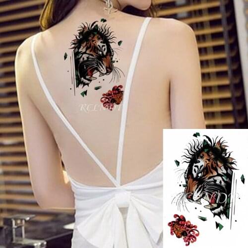 Waterproof Temporary Tattoo Sticker Roaring Tiger Leopard Equinox Flower Fake Tatto Flash Tatoo Hand Arm Art for Women Men girl