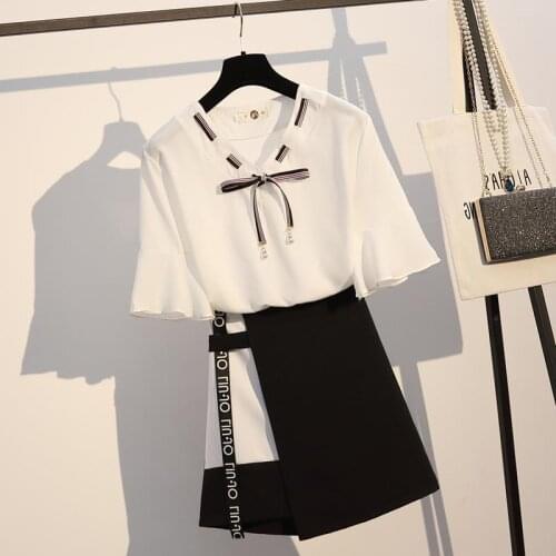 Fashion skirt suit female 2021 summer Korean version of the new V-neck chiffon top design sense A-line skirt two-piece suit