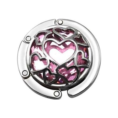 30PCS / LOT Portable Folding Bag Hanger Hook Holder Table crystal heart-shaped net clasp folding hook creative round bag hook