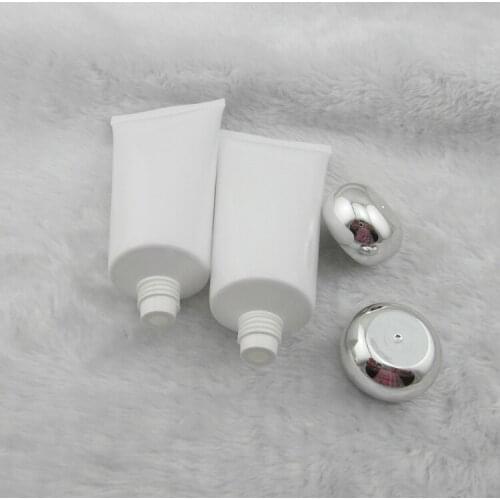 50PCS 50 ml white Silver circular lid tube , 50ml cosmetic skin care products packaging, empty PE bottles plastic tube