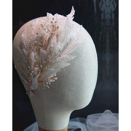 NiuShuya Bride European and American Handmade Large Feather Side Clips Bridal Hair Accessories Fairy White Hair Jewelry