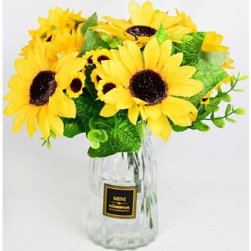 7Branch/bouquet Silk Artificial Sunflower Bouquets DIY Vase Table Decor Fake Floral Home Office Garden Party Wedding Decoration