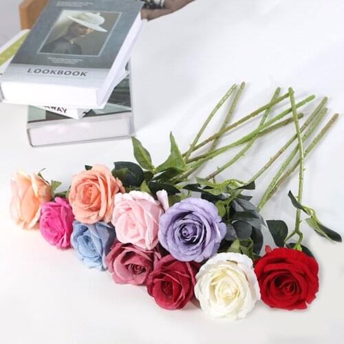 10Pcs/lot Simulation Velvet Rose Faux Flower Farm House Decor Wedding Bouquet Fake Flowers Roses DIY Garland