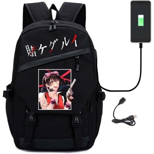 Kakegurui Backpack Jabami Yumeko Anime Japanese Style Fashion Unisex Multifunction USB Charging Laptop Shoulder Travel Bags