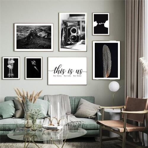 Young Couple In Love Kiss Canvas Painting Black and White Photography Posters and Prints Wall Art Pictures for Bedroom Decor