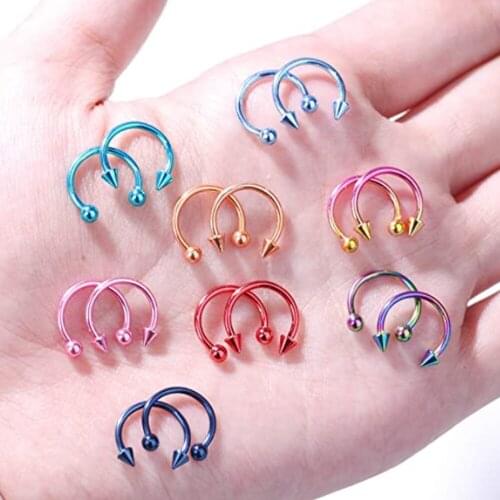 5pcs Stainless Steel Nose Hoop Ring Septum Rings Lip Studs Nostril Earrings Circular Tragus Ear Piercing Horseshoe Body Jewelry