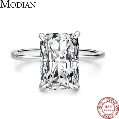 Modian Classic Rectangular Cutting Clear CZ Ring Solid 925 Sterling Silver Luxury Finger Rings For Women Wedding Fine Jewelry