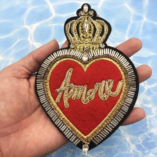 Handmade Crown letter love Heart Rhinestone Beaded Patches for Clothes Sew on Sequins Patch Applique Embroidered bordados para