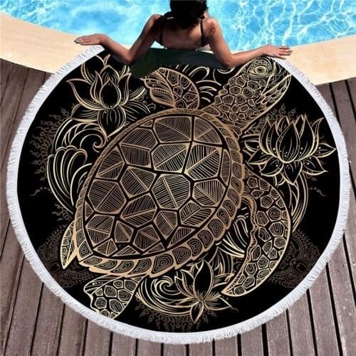 XC USHIO Turtles Round Beach Towel With Tassels Bohemian Bath Towels Wall Tapestry 150cm Microfiber Tortoise Blanket Mat