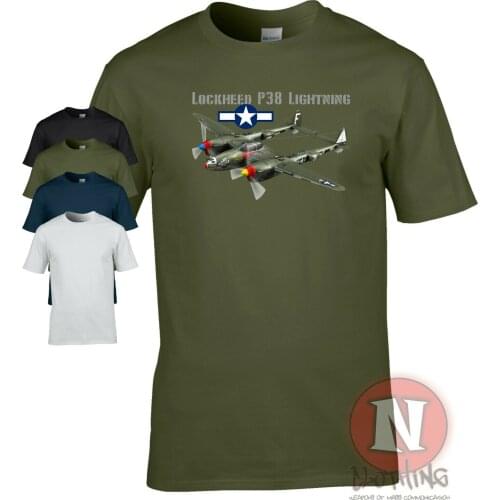 WWII Aircraft US Army Lockheed P-38 Lightning Fighter T-Shirt. Summer Cotton O-Neck Short Sleeve Mens T Shirt New S-3XL