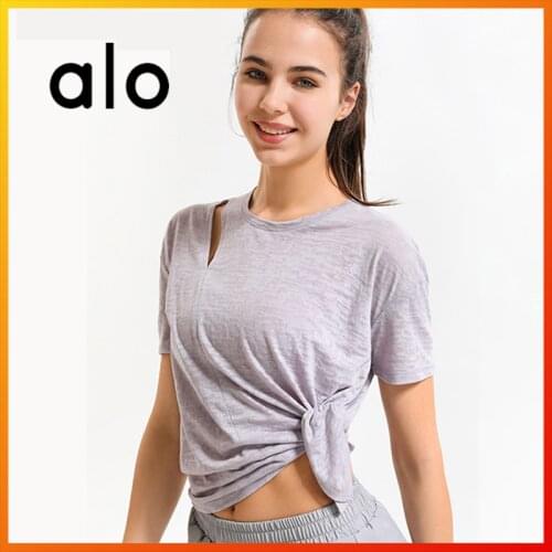ALO Yoga Summer Sexy Womens Short Sleeve Side Split Five-color Sports T-shirt Fitness Running Breathable Top