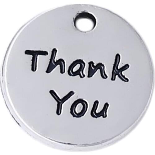 Double Nose metal crafts thank you charms round disc plate message thank you accessories for thanksgiving day jewelry making diy