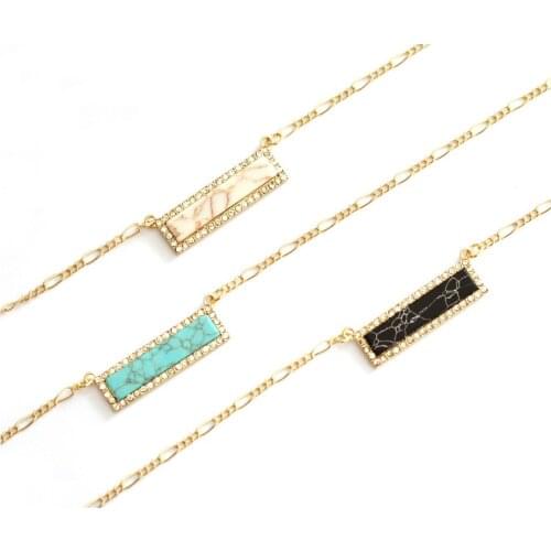 Fashion Retangular Bar Style Pave Crystal Faux Marble Stone Colors Geometric Marble Stone Insert Pendant necklace