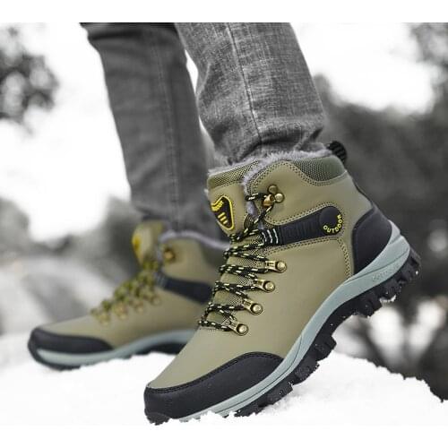 Mens Hiking Shoes Winter Snow Waterproof Men Shoes High-top Leather and Cashmere Cotton Shoes Climbing Mountain Shoes Outdoor