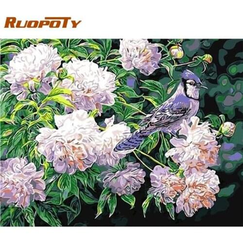 RUOPOTY Oil Picture By Numbers Kits For Adults White Flower Painting By Number Handmade Framed On Canvas Modern Home Arts