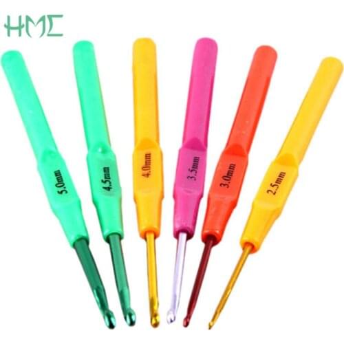 New 6pcs/lot Aluminum Plastic Handle Knitting Needle Set Hook Crochet Weave Yarn DIY Sewing Crafts Needlework