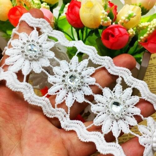 50x 3D Sun Flowers Rhinestone Flowers Indian Lace Trim Beaded Waving Ribbon Sewing Craft For Wedding Dress Clothes Decorative