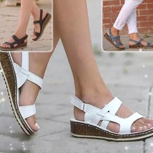 Summer New Women Sandals Mid Heels Wedge Casual Ladies Shoes Solid Hook & Loop Female Shoes Big Size 36-43 Outdoor Beach