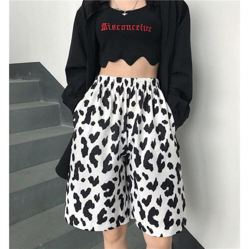 White Cow Summer 2021 Running Shorts for Women loose Streetwear Harajuku Korean Joggers Women Elastic High Waist Wide Leg Shorts
