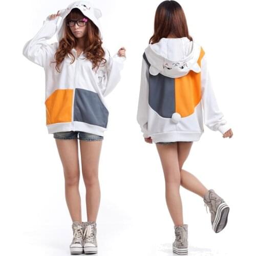 Anime Natsume Yuujinchou Nyanko Sensei Cat Cosplay Hoodie Jacket White/Black Hooded Coat Costume for Women Girl Sweatshirt