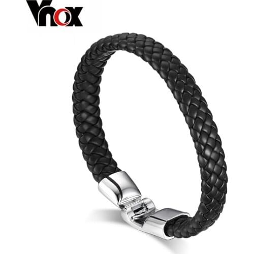 Vnox Braided Leather Bracelet for Men Bangle Bracelet Fashion Men Jewelry Black Coffee White