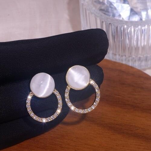 New Trendy Gold Color Geometric Round Stud Earrings for Women Circle Rhinestone Crystal Stud Earrings Jewelry Accessories