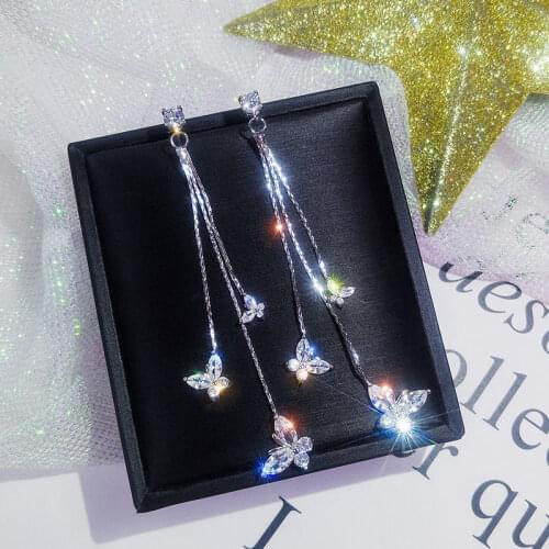 Long Tassel Butterfly Drop Earrings Gold Silver Color 2020 Korean Hanging Women Earrings Fashion Party Jewelry Gift Dropshipping