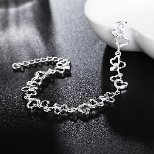 New Pretty romantic heart chain charms 925 sterling silver Bracelet for woman fine luxury jewelry Wedding party Holiday gifts