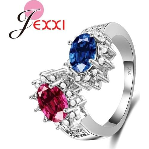 Fashion Wedding Jewelry Cubic Zircon Sterling Silver 925 Rings Staggered Crystal Women Rings Jewelry Bague Femme