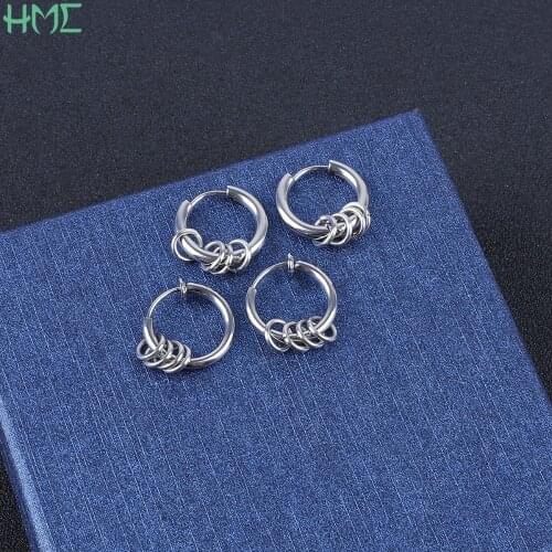 1PC Mens Round Titanium Steel Earrings Hipster Rock Style Punk Gothic Circle Earrings For Women Boys Statement Ear Clip Brincos