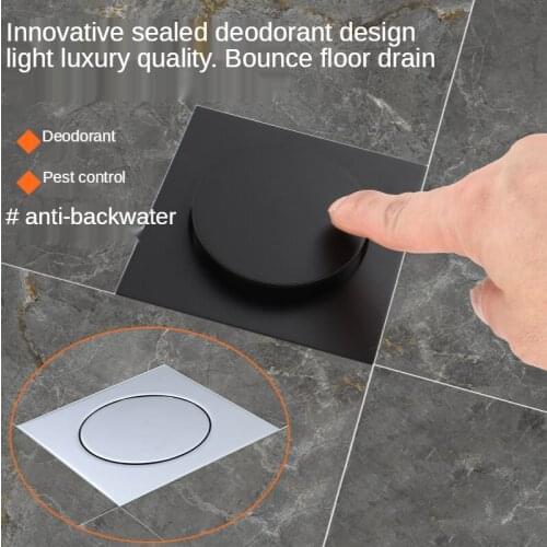 10 * 10cmPop Up Foot Floor Drain Brass Chrome Anti-odor Bath Drains Push Down Deodorization Square Matte Shower Room Cover Plug