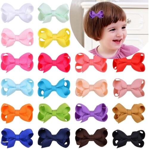 120pc/lot New 2.3inch Girls Grosgrain Ribbon Hair Bows With Clip Mini Sweet Solid Ribbon Bow Safety Hair Clips Kids Hairpins